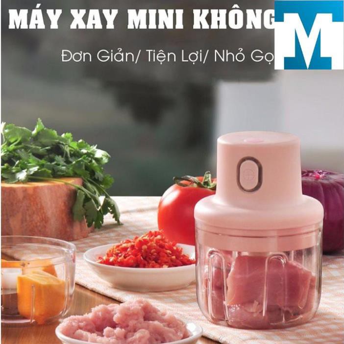 Máy xay mini cầm tay đa năng sạc pin cao cấp xay tỏi ớt, hành, rau củ quả dung tích 250ml