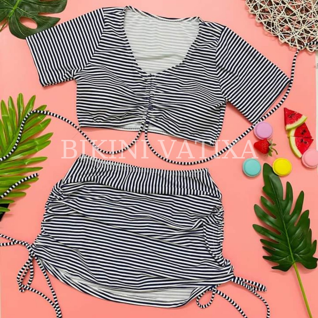 Bikini, đồ bơi 2 mảnh áo tay ngắn váy rút dây sành điệu, kín đáo VATIXA BKN09 | BigBuy360 - bigbuy360.vn