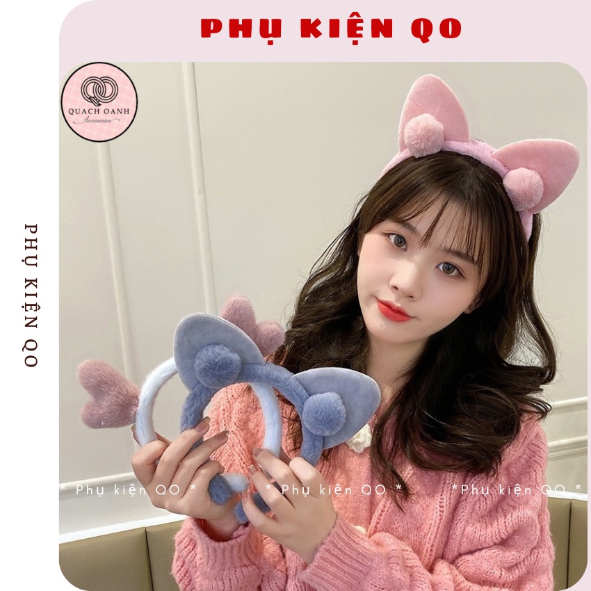 Bờm cài tóc tai cáo hai quả bông BOM07