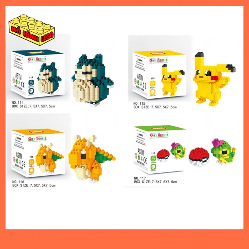 Đồ chơi lắp ráp lego nano block giá rẻ LNO mô hình 3D nhân vật Pokemon mini tùy chọn