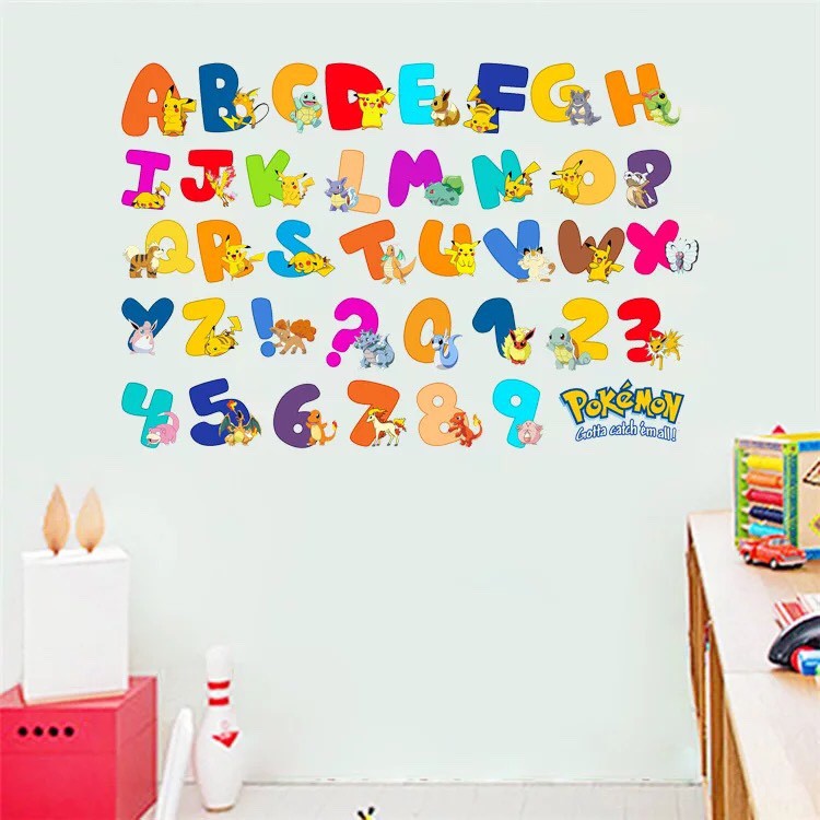 Decal trang trí tường Chữ và Số sắc màu POKEMON