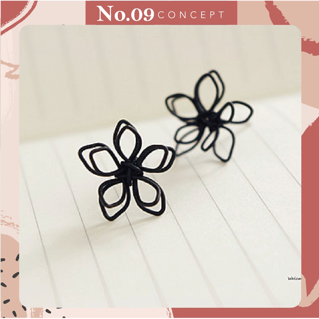 Bông tai nữ Hàn Quốc hoa màu đen xinh xắn, khyên tai cao cấp hot trend phụ kiện thời trang No09 Concept KT108