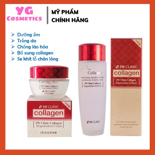 Bộ dưỡng da săn chắc dưỡng trắng da dưỡng ẩm chiết xuất từ Collagen 3W CLINIC Hàn Quốc [Nước Hoa Hồng+ Kem]
