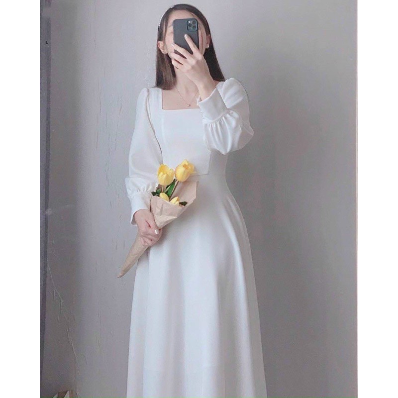 Đầm trắng suông tay dài ăn cưới dự tiệc sang trọng