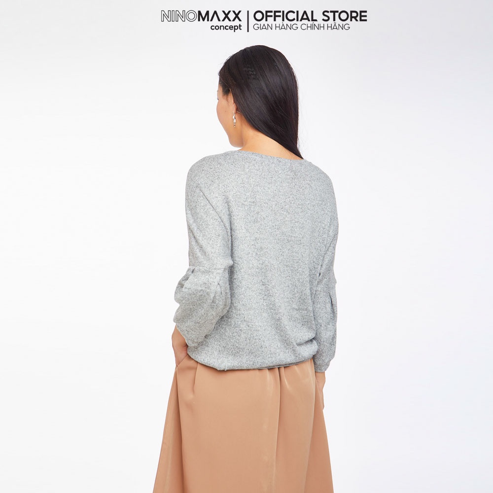N&amp;M Áo Dệt Kim nữ dài tay cổ tròn màu xám co giãn nhiều màu 1910068