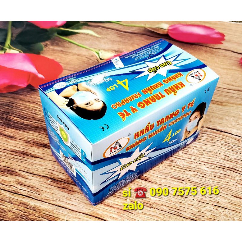 (hộp 50c) Khẩu trang y tế 4 lớp Famapro giấy kháng khuẩn 4U màu xanh