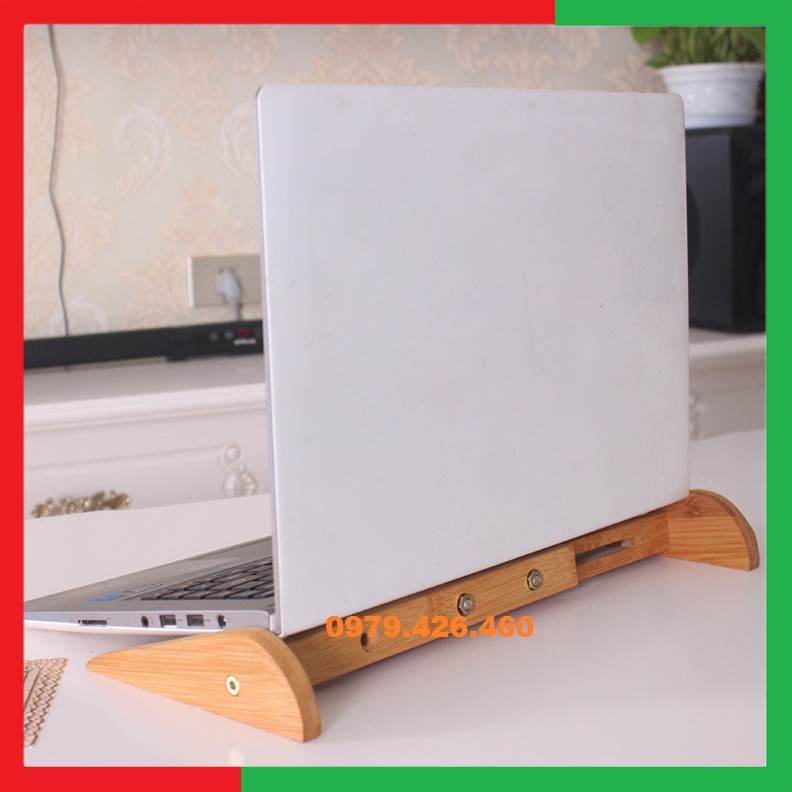 Giá Kệ Gỗ Đỡ LapTop có thể điều chỉnh độ dài phù hợp với các loại máy tính bằng Gỗ Tre chống mối mọt, Cong vênh