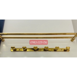 Combo máng treo khăn và móc treo quần áo inox 304 mạ vàng