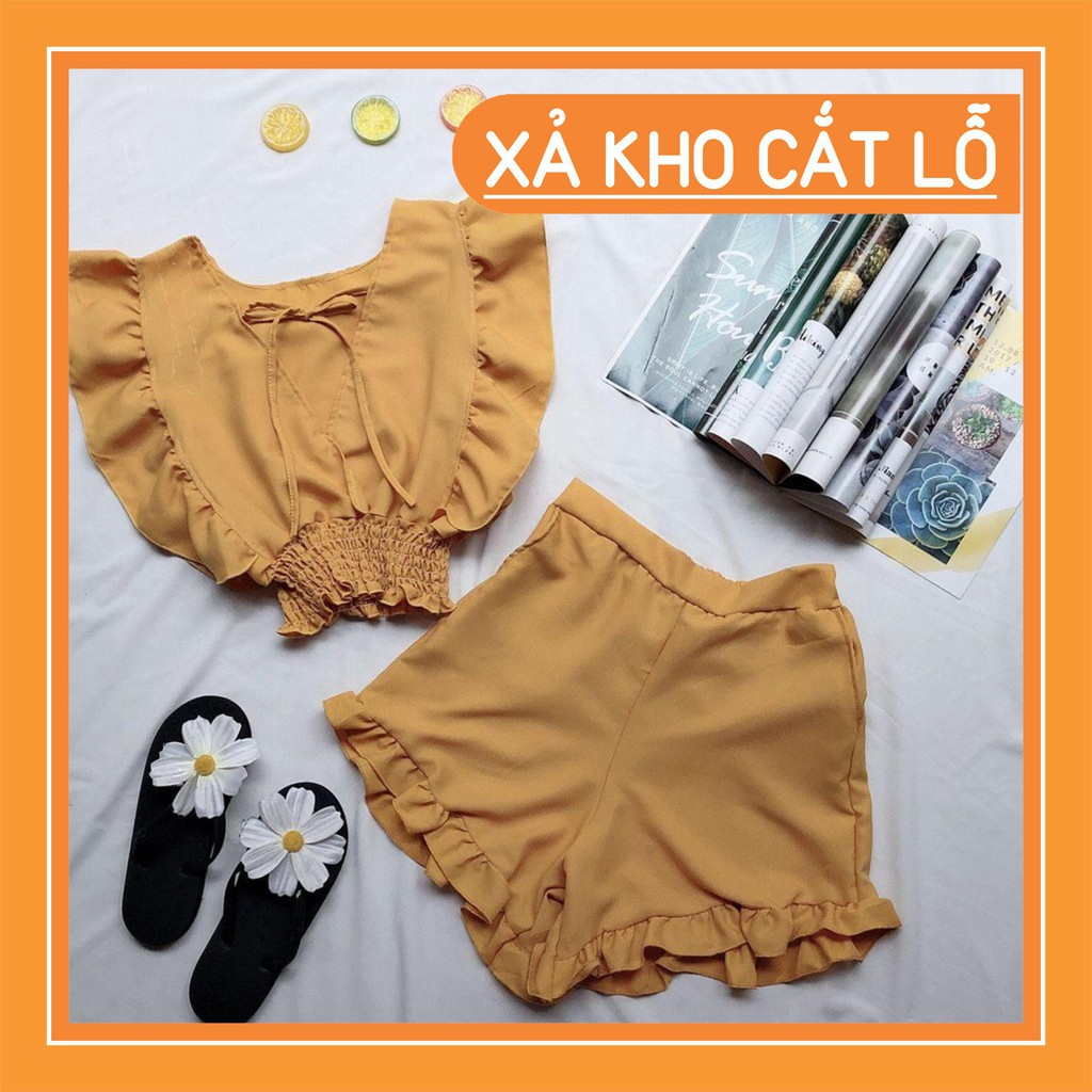 16S20B1 Set bộ áo cánh tiên bo eo và quần bèo siêu xinh, hình thật shop chụp