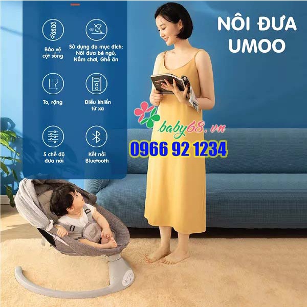 Nôi điện tự đưa cho bé nằm thoải mái Umoo UM-1357 - Ghế ru ngủ thông minh, có điều khiển từ xa