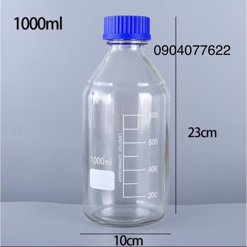 Chai thủy tinh trung tính 500ml 1000ml-Chai trung tính nắp vặn xanh 500 mL/1000 mL