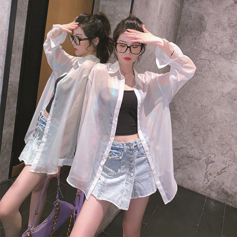 Korean Style Sun Protection Shirt Women's Loose Mid-Length Long-Sleeved Purple Shirt Design Sense Niche Young