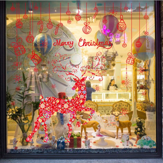 Decal trang trí Giang sinh Bộ Ghép Rèm phụ kiện Nai Đỏ sắc màu A.H