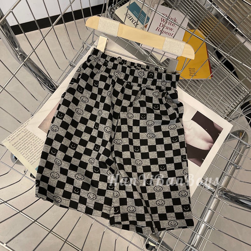 Set Áo Thun Ngắn Tay In Hình Mặt Cười + Quần Short Thời Trang Mùa Hè Cho Bé Trai