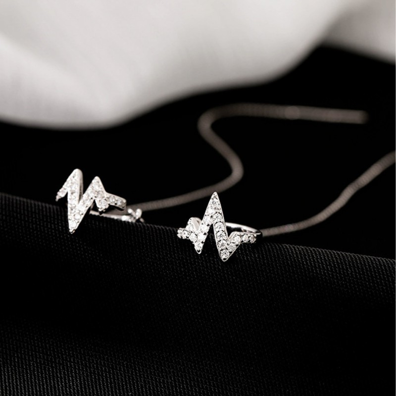 Bông Tai Bạc S925 Ear Cuff Kẹp Vành Nhịp Tim Sợi Thả Trẻ Trung Cá Tính | Khuyên Tai Nữ Trang Sức Bạc Thời Trang