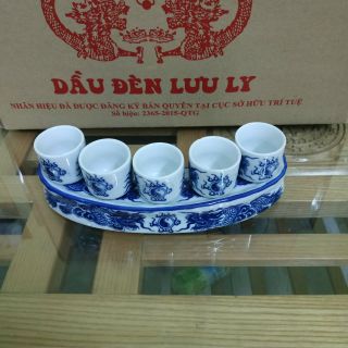 Bộ kỷ thờ, bộ chén nước thờ cúng men Lam