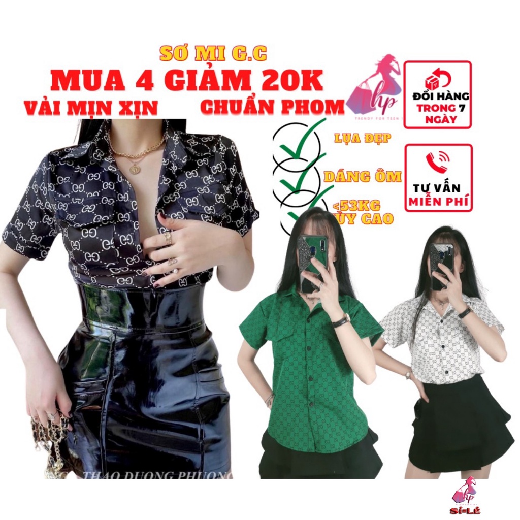 áo sơ mi tay ngắn nữ vải kate lụa mịn họa tiết G.C thích hợp đi chơi đi học đi làm siêu thời trang