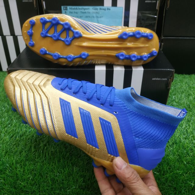 [Hót Giảm 30k đơn 499k]Giày Đá Banh Adidas Predator 19.1 AG Cao Cổ Vàng 3 Sọc Xanh