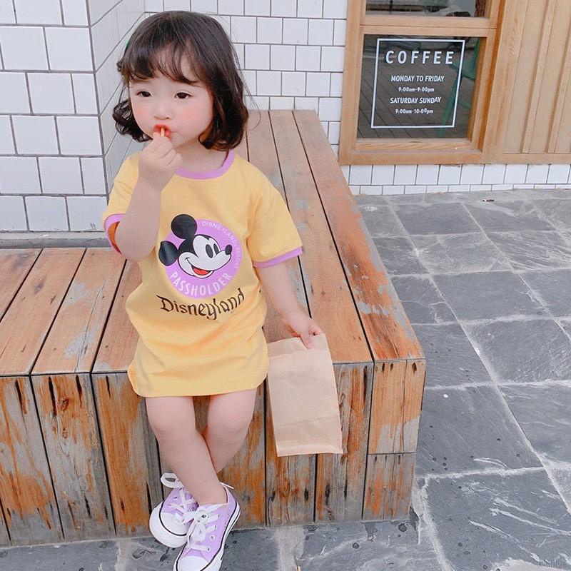 Đầm thun tay ngắn in họa tiết hoạt hình dễ thương phong cách Hàn Quốc thời trang mùa hè cho bé gái