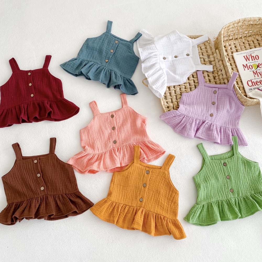 Bộ Đồ Hai Dây Bằng Vải Lanh cotton Thoáng Khí Màu Sắc Ngọt Ngào Thời Trang Mùa Hè Cho