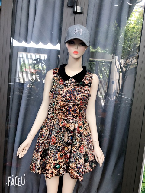 Đầm dáng suông sát nách họa tiết rằn ri combi