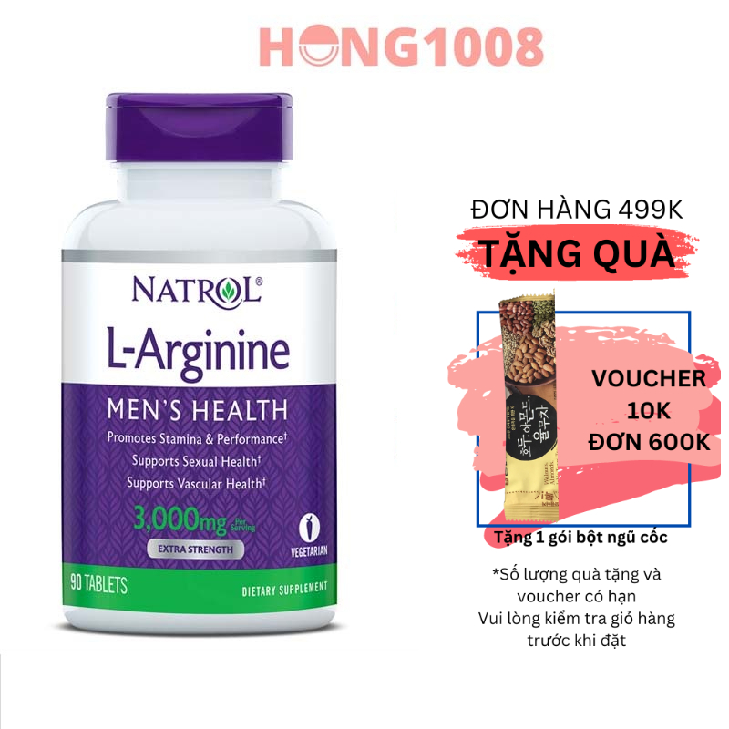 Viên uống Natrol L-Arginine 3000 Mg 90 viên - Mẫu mới không co hộp Hỗ trợ Cải Thiện Sức khỏe 90 viên - l - arginine 3000