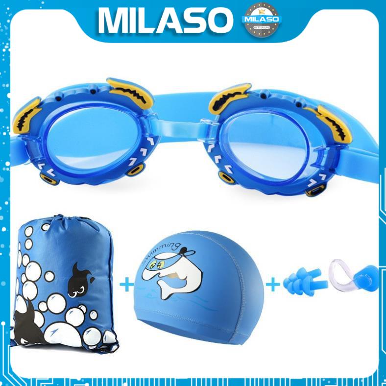 Kính bơi trẻ em MILASO chống mờ tặng kèm mũ bơi, bịt mũi, bịt tai an toàn cho bé bơi lội SS-001016