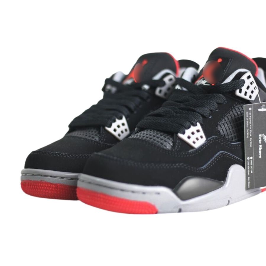 Giày thể thao cổ cao Jordan 4 nam nữ màu đen đỏ, Giày bóng rổ đẹp giá rẻ, Sneaker cao cổ retro bred