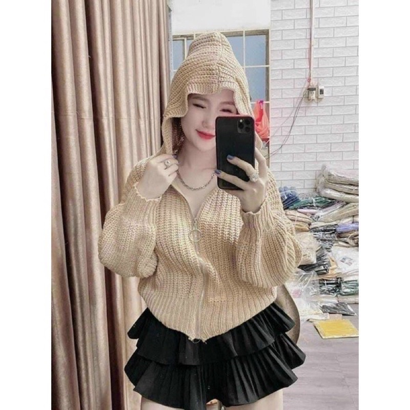 Áo khoác len thừng khoá dáng rộng