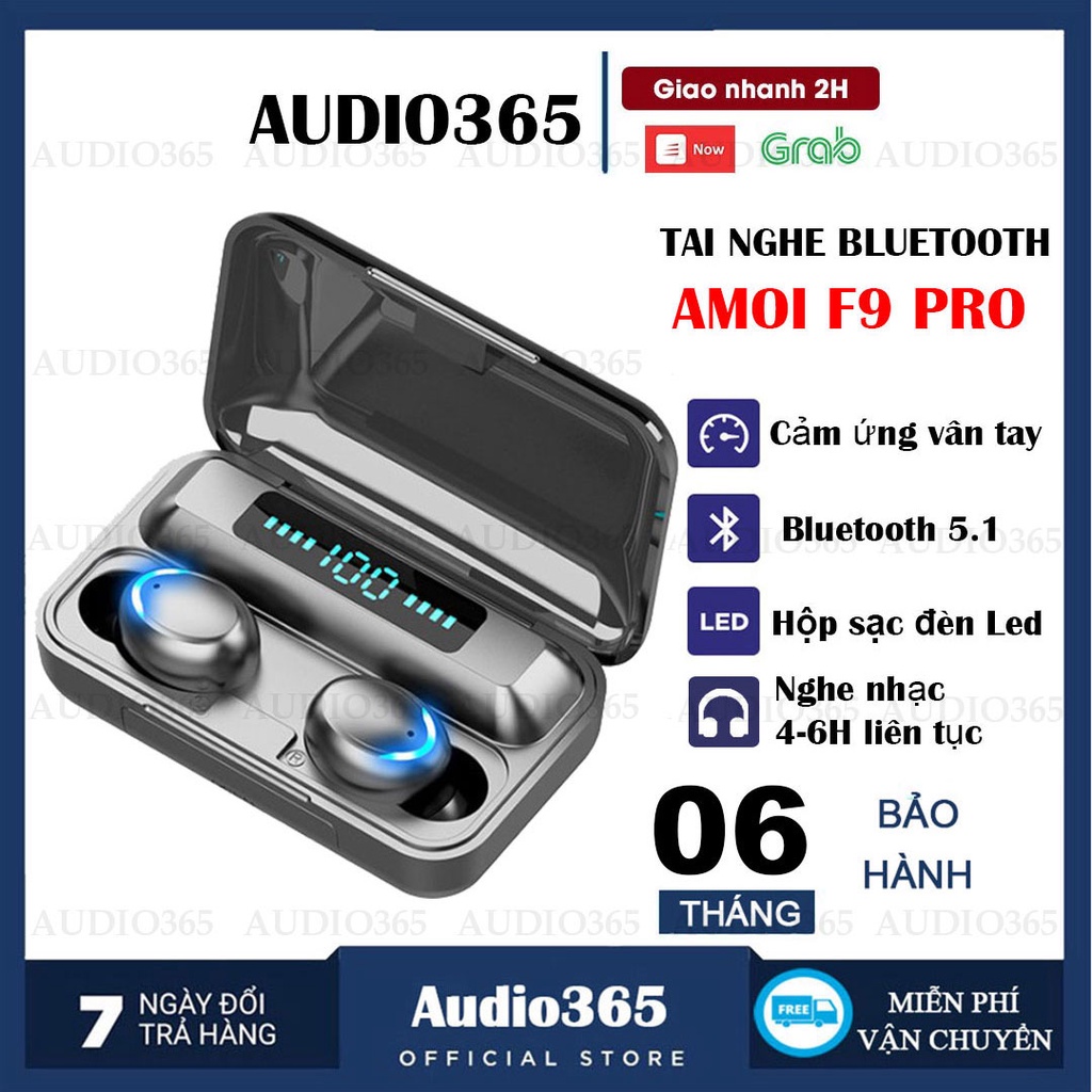 Tai nghe bluetooth Amoi F9 Pro bản quốc tế cao cấp, cảm biến vân tay, kiêm sạc dự phòng - Audio365