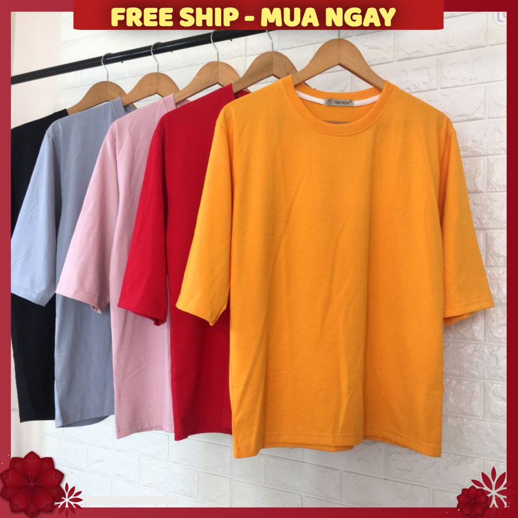 Áo thun form rộng tay lỡ trơn ❤️FREESHIP❤️Áo thun unisex tay lỡ đủ màu one size dưới 65kg