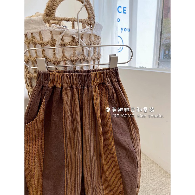 Quần Lửng Cotton Lanh Kẻ Sọc Màu Sắc Phong Cách Nhật Hàn Thời Trang Mùa Hè Cho Bé 2022
