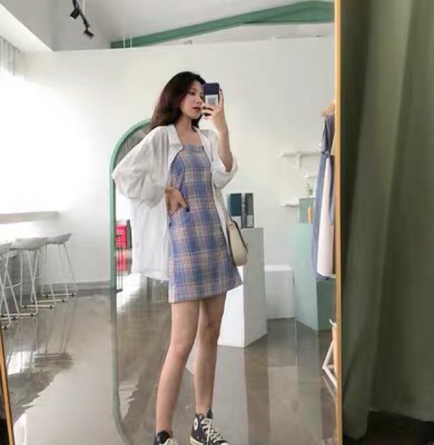 Váy hai dây caro mẫu 1