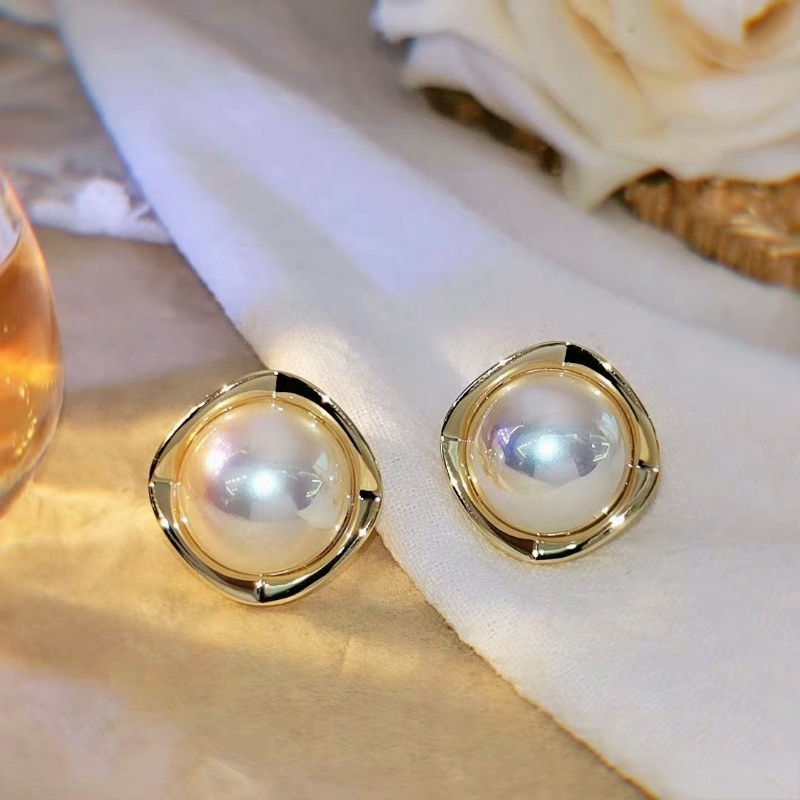 Bông Tai Mạ Bạc 925 Hình Tròn Đính Ngọc Trai Phong Cách Hàn Quốc Đơn Giản