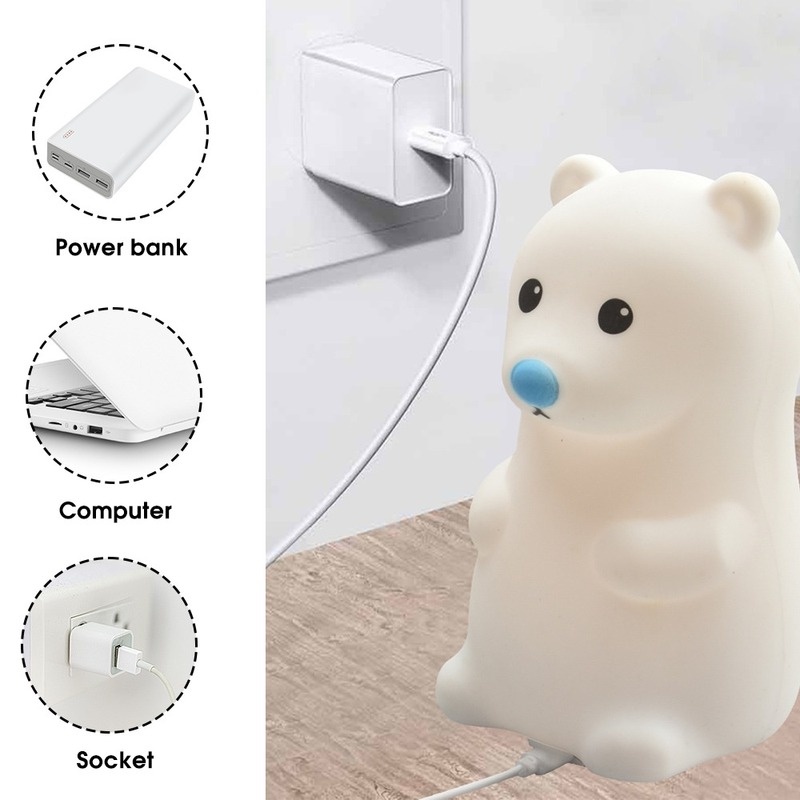 Đèn Ngủ Bảo Vệ Mắt Hình Gấu Hoạt Hình Bằng Silicon Mềm Cổng Sạc USB
