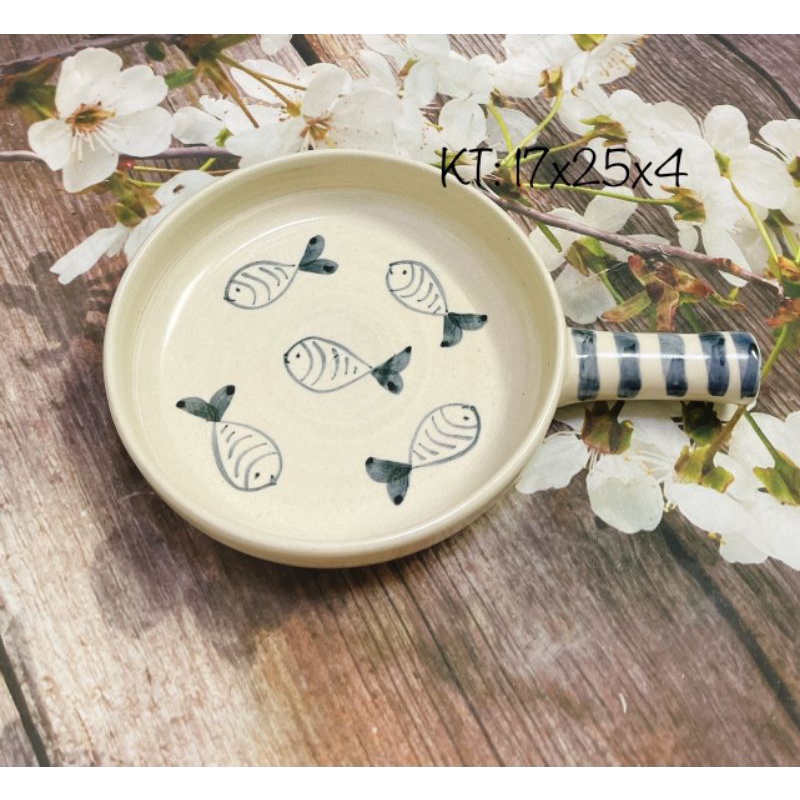 Đĩa chảo đựng thức ăn, gốm sứ vuốt tay  Bát Tràng