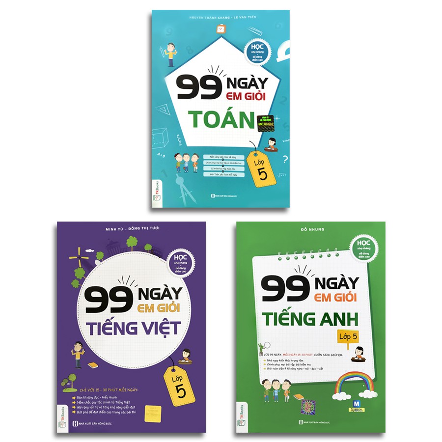 Sách - 99 Ngày Em Giỏi Toán, Tiếng Việt, Tiếng Anh - Lớp 5 (Bộ 3 quyển, lẻ tùy chọn)