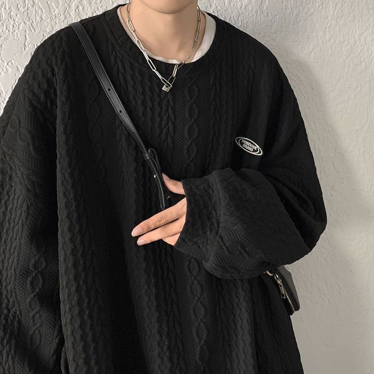 Áo Sweater Chui Đầu Dáng Rộng Hoa Văn Kẻ Sọc Phong Cách Hàn Quốc Thời Trang Dành Cho Nam