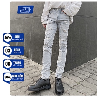 Quần jean nam xám rách Form slim fit Chất jean co dãn cao cấp Thesix Studio  [2017]