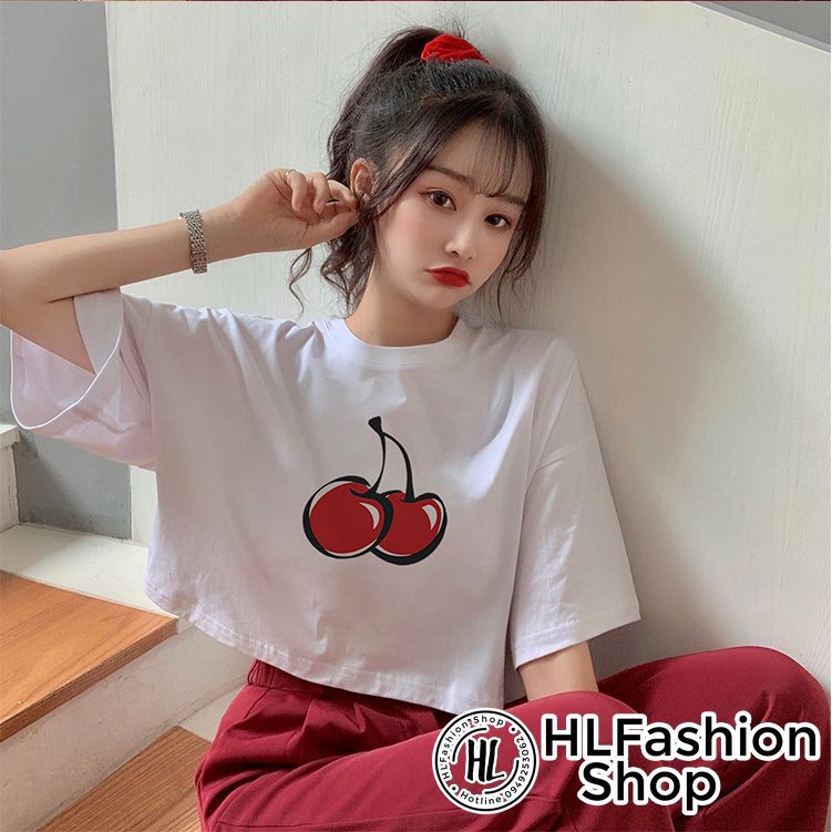 Áo croptop thun nữ cherry cực xinh, áo thun nữ HLFashion