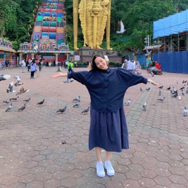 Sơ mi tay bồng xanh than