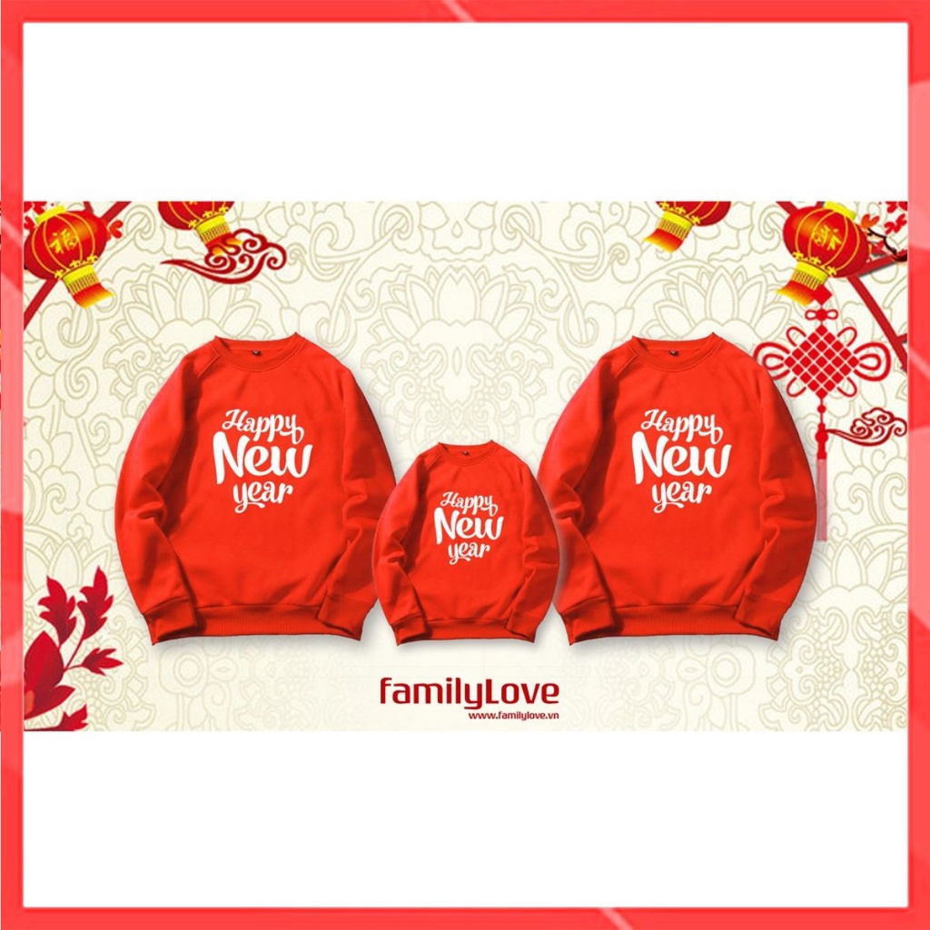 Áo Hoodie Gia Đình Familylove - Áo Hoodie Happy New Year Chất Liệu Nỉ Da Cá Cao Cấp