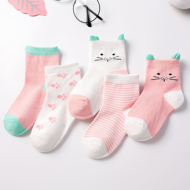 Set 5 Đôi Vớ Cotton Mềm Mại Dễ Thương Cho Bé