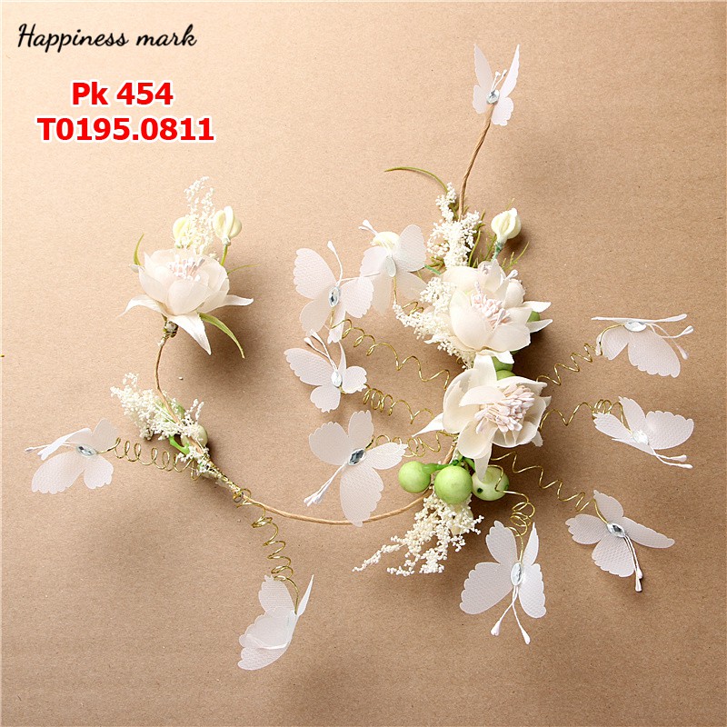 Cài tóc cô dâu hoa trái bướm trắng