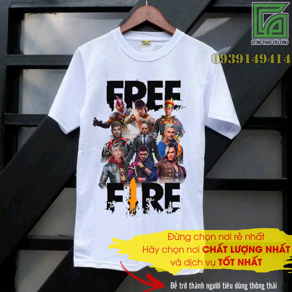 Áo thun Free Fire In Nhiều Nhân Vật Tướng Vải Coton Thái S015