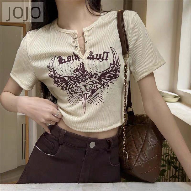 Áo Thun Tay Ngắn Cổ Chữ v In Họa Tiết Phong Cách Retro Thời Trang Dành Cho Nữ