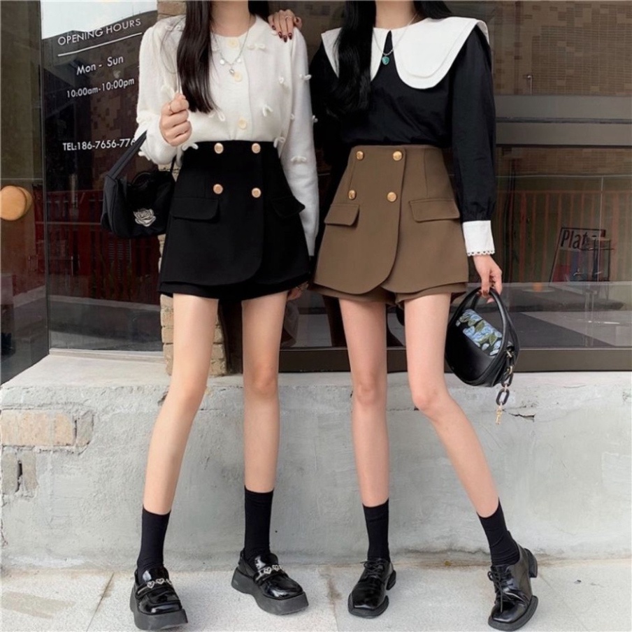 Quần Short nữ giả váy cạp cao co giãn, Quần váy chữ A phối khuy điệu đà kiểu hàn hàng quảng châu | BigBuy360 - bigbuy360.vn