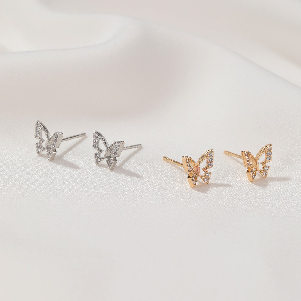 Bông tai đinh tán đính đá nhân tạo thời trang cho nữ