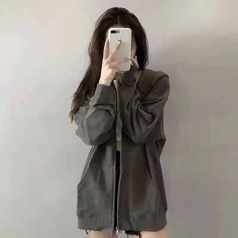 Áo Khoác Sweater Có Mũ Trùm Dáng Rộng Dây kéo Kiểu Hàn Quốc Thời Trang  Cho Nữ