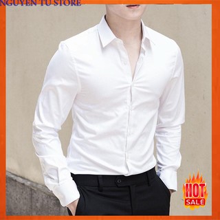 Áo sơ mi nam màu trắng chất niếu lụa body hàn quốc màu tím